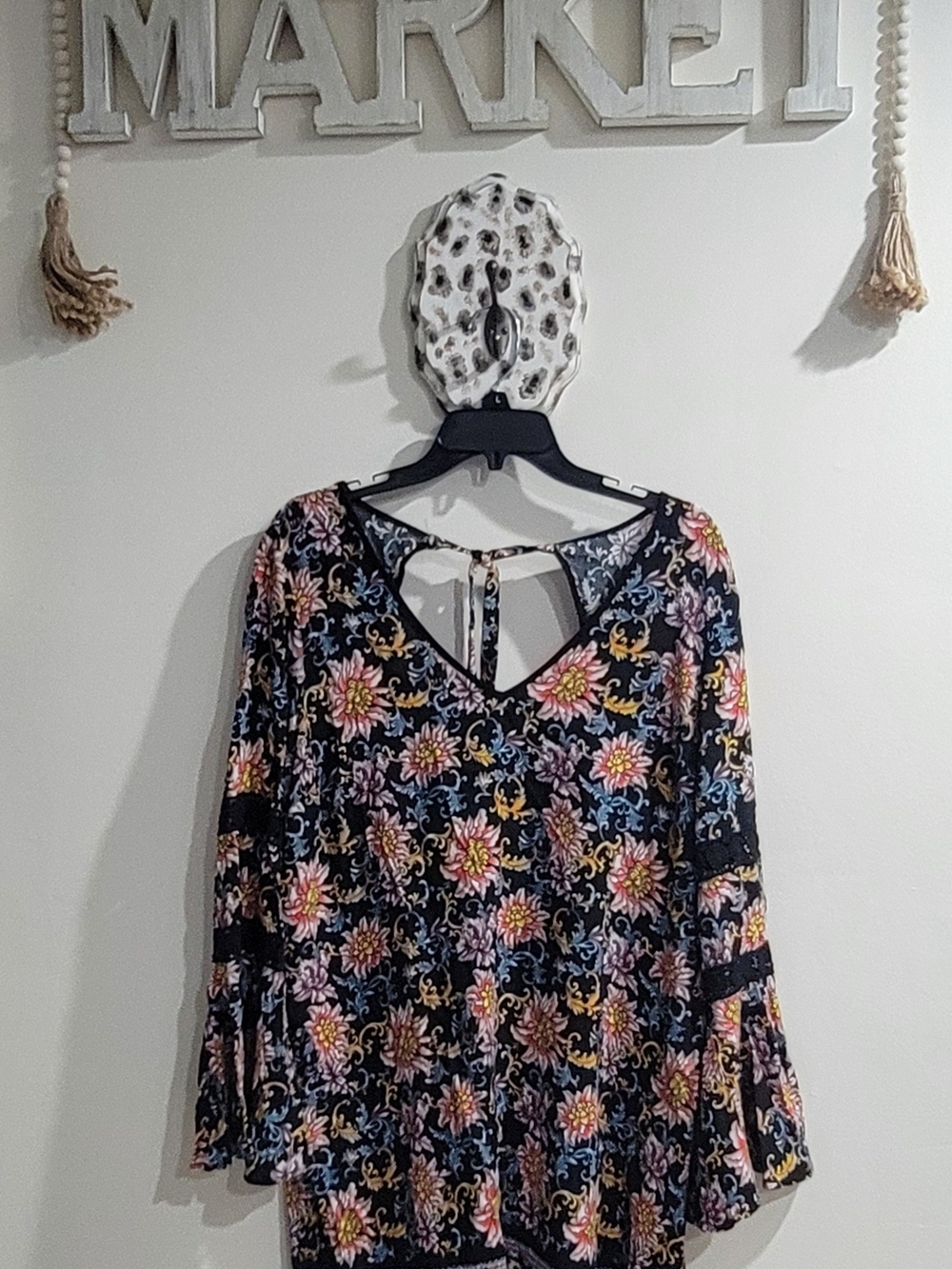 Xhilaration Black Floral Mini Dress with Pink Yellow Blue Accents